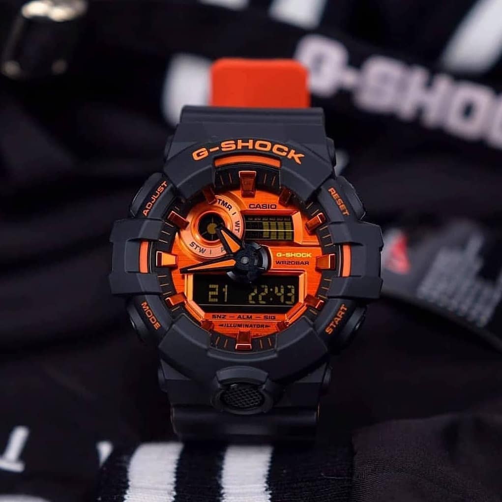 Đồng hồ nam Casio G Shock GA-700BR-1ADR Dây Nhựa Hai Màu Đen Cam - Chống Sốc