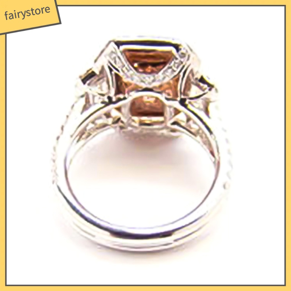 Nhẫn đính hôn thiết kế đính đá zircon vuông đơn giản lấp lánh thời trang