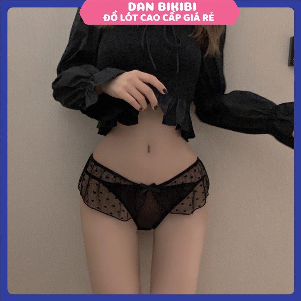 Quần Lót Nữ-Quần Lót Ren thiết kế lưới đính trái tim nhỏ sexy thoáng mát MÃ C26