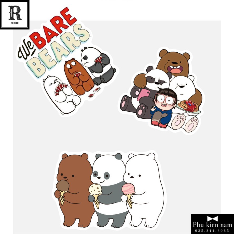 Sticker PVC Gấu 100 Hình ST107 - Stickers Chống nước Dán Mũ bảo hiểm Vali Laptop Điện thoại Dán xe