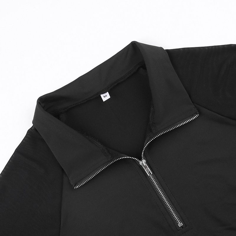 Áo Thun Tay Dài Cổ Cao Phối Lưới Có Khóa Kéo Thời Trang Đường Phố Cá Tính Cho Nữ