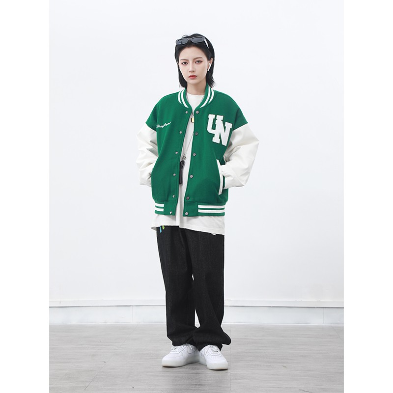 Áo bóng chày, Varsity jacket HOT 2021 màu xanh chất tay da cao cấp