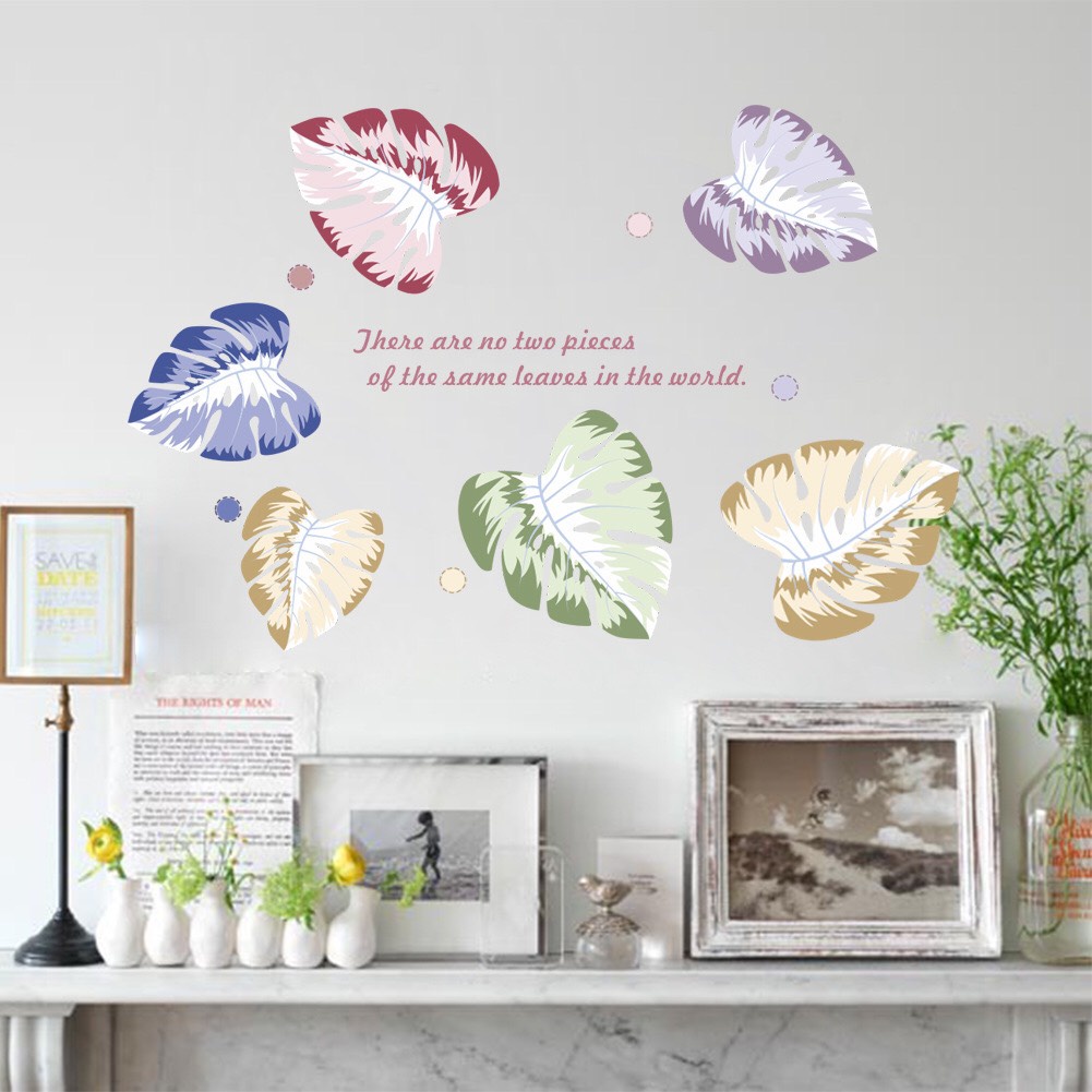 Decal trang trí tường - Lá dương xỉ sắc màu phong cách Âu Mĩ