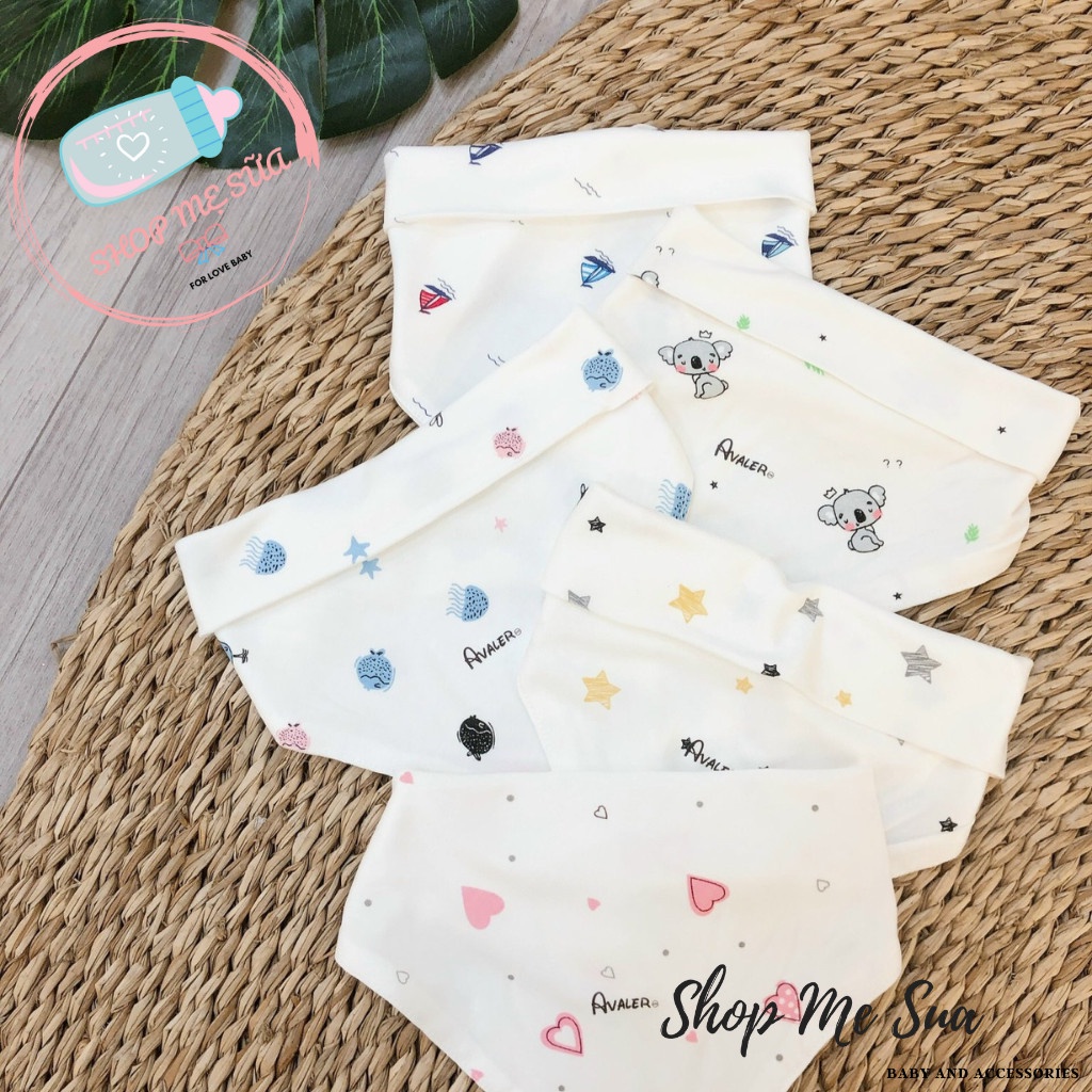 AVALER Yếm tam giác sợi tre họa tiết có cúc bấm cho bé