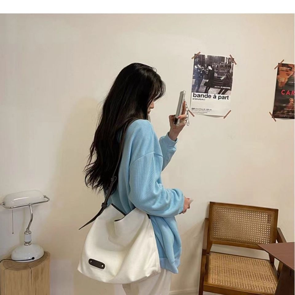 Túi Đeo Vai Vải Canvas Cỡ Lớn Thiết Kế Đơn Giản Cho Học Sinh