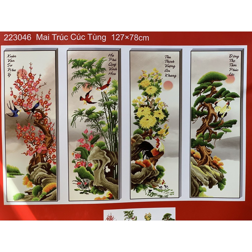 Tranh thêu tứ quý Mai trúc cúc tùng 223046