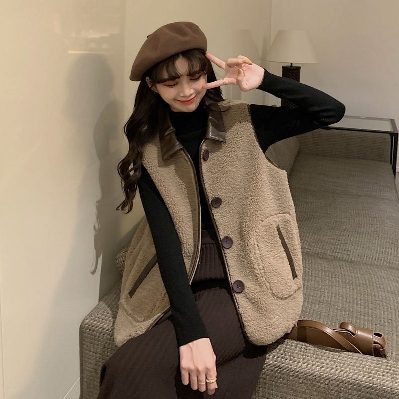 Áo gile nữ lông cừu, áo cardigan không tay thu đông 2020 | BigBuy360 - bigbuy360.vn