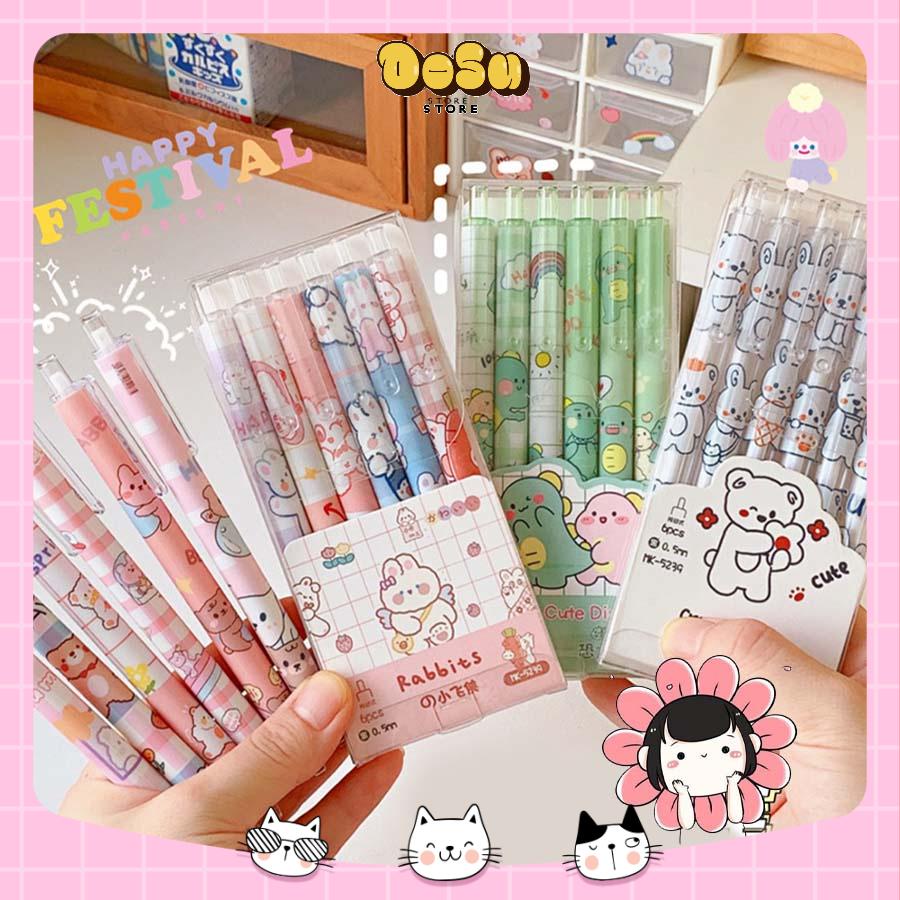 Bút Mực Gel Ngòi 0.5mm Thiết Kế Hoạt Hình Dễ Thương - Set 6 Bút Tiện Lợi