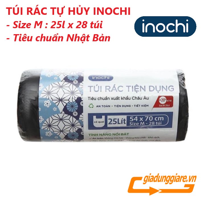 Cuộn TÚI RÁC TỰ HỦY Soji INOCHI có quai tiện dụng nhựa nguyên sinh kháng khuẩn ( Tùy chọn Size 10L - 25L - 50L )