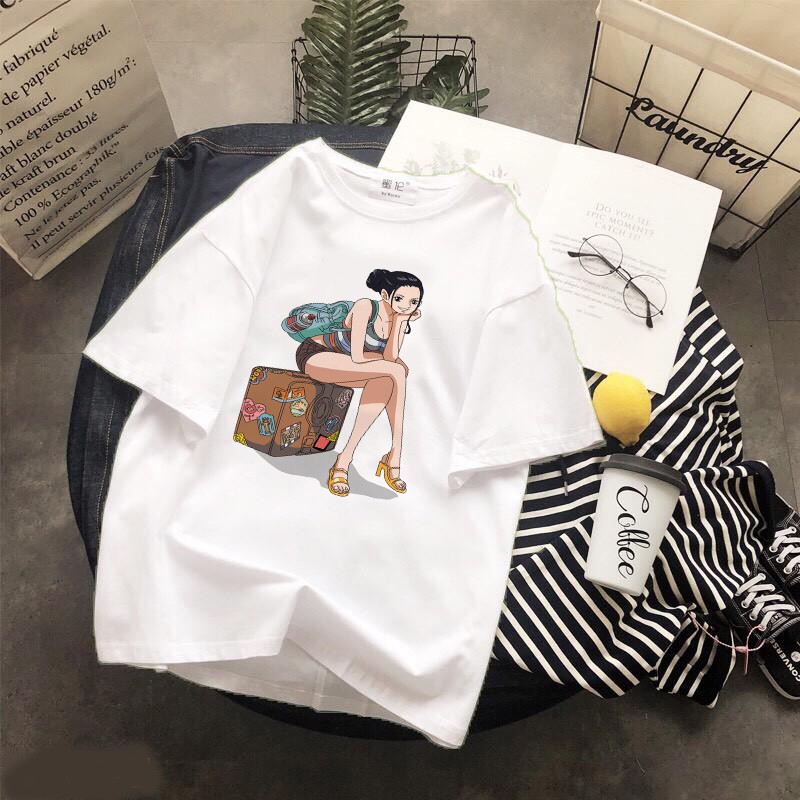 Áo thun Cotton Unisex - Nhân vật Nico Robin - One piece - Chibi - Nico Robin du lịch