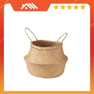 Giỏ cói trồng cây vintage có quai xách/ đựng quần áo, làm túi xách/ Bị cói decor tự nhiên (ảnh thật)
