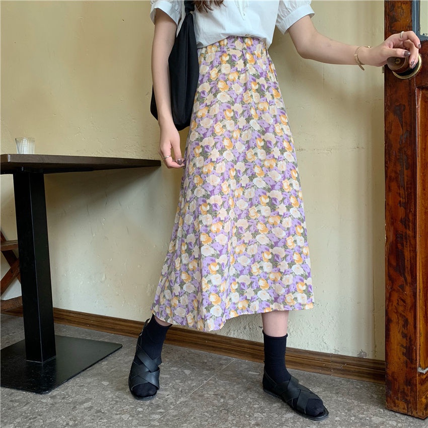 Chân Váy Chữ A Lưng Cao Họa Tiết Hoa Phong Cách Retro Thời Trang Mùa Hè Mới Cho Nữ