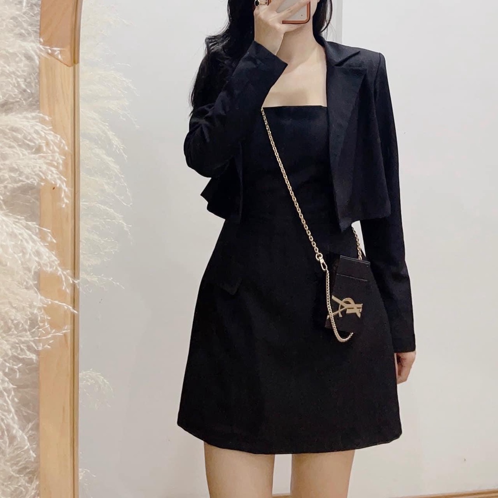 ⚡️BÁN SỈ⚡️Set váy quây phối áo khoác màu đen