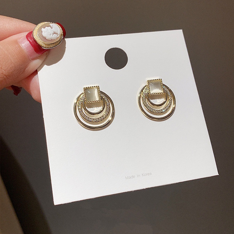 Bông Tai Mạ Bạc 925 Hình Tròn Mắt Mèo Thời Trang 2022