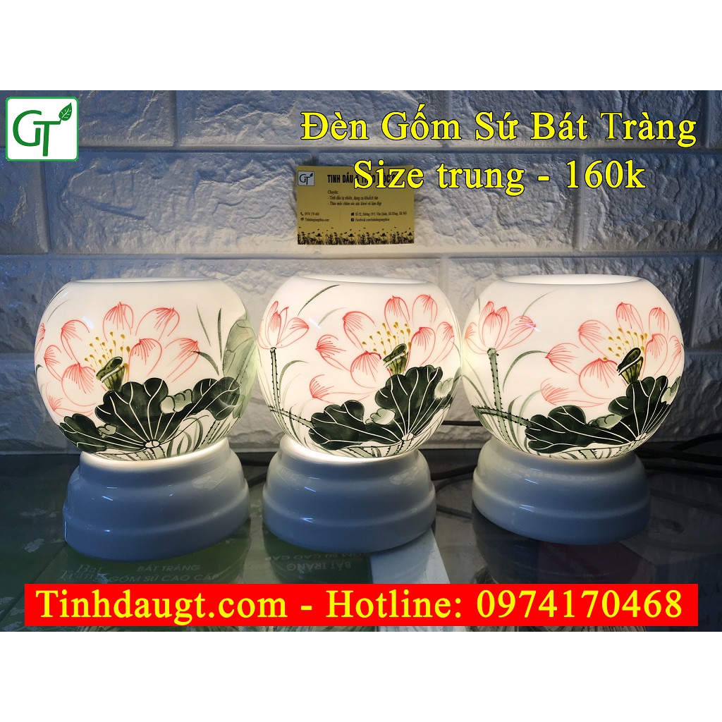 đèn tinh dầu FREESHIP Đèn Xông Tinh Dầu Gốm Sứ Bát Tràng Cao Cấp + Tặng Tinh Dầu Quế 10ml  + Tặng bóng dự phòng