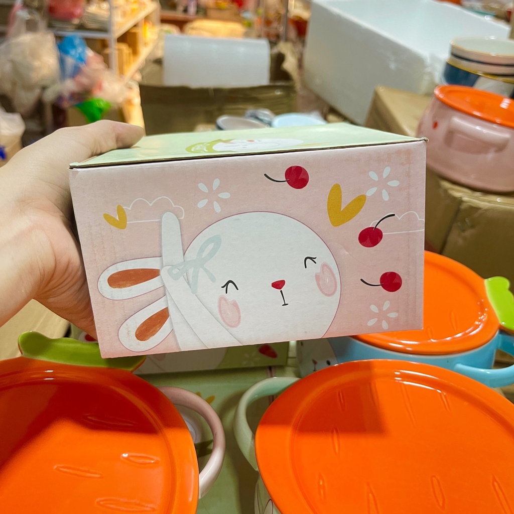 Bát ăn cơm Bát chè Đĩa sứ chén dĩa sứ dễ thương cute Decor Âu Thố thổ nắp sứ siêu nét siêu đẹp 800ml