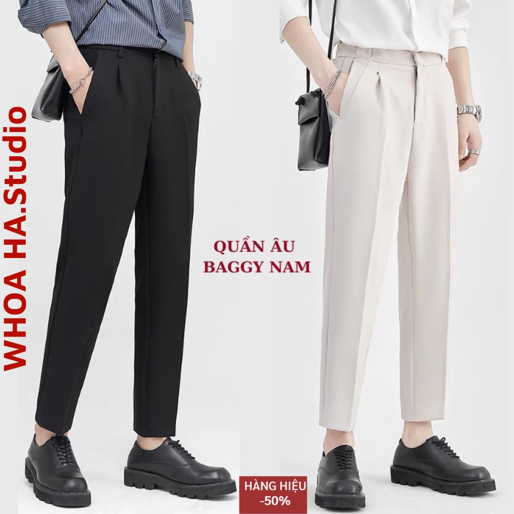 Quần tây nam dáng baggy suông, Quần âu nam đen - be hàn quốc co giãn tốt Premium thời trang
