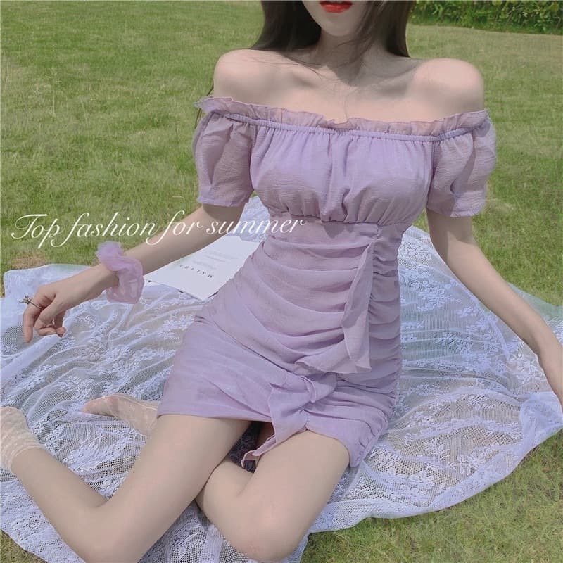 Váy trễ vai tím pastel tiểu thư siêu xinh hot nhất hè!
