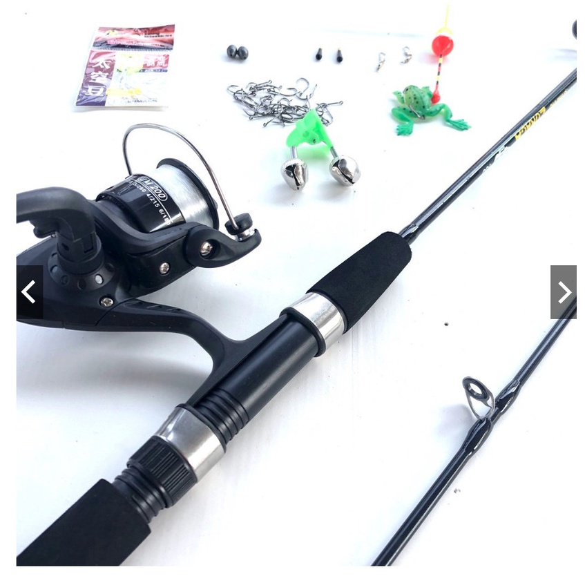 Bộ cần câu máy cần câu 2 khúc đặc kèm + máy câu 200 cuốn sẵn cước + full set phụ kiện