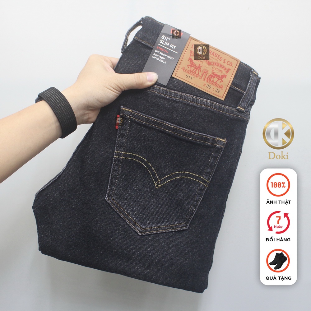 Quần Jean Nam Cao Cấp Xám Đậm, Quần Bò Nam Dáng Ôm Nhẹ Chất Vải Co Giãn Thoải Mái, DOKI DK-06