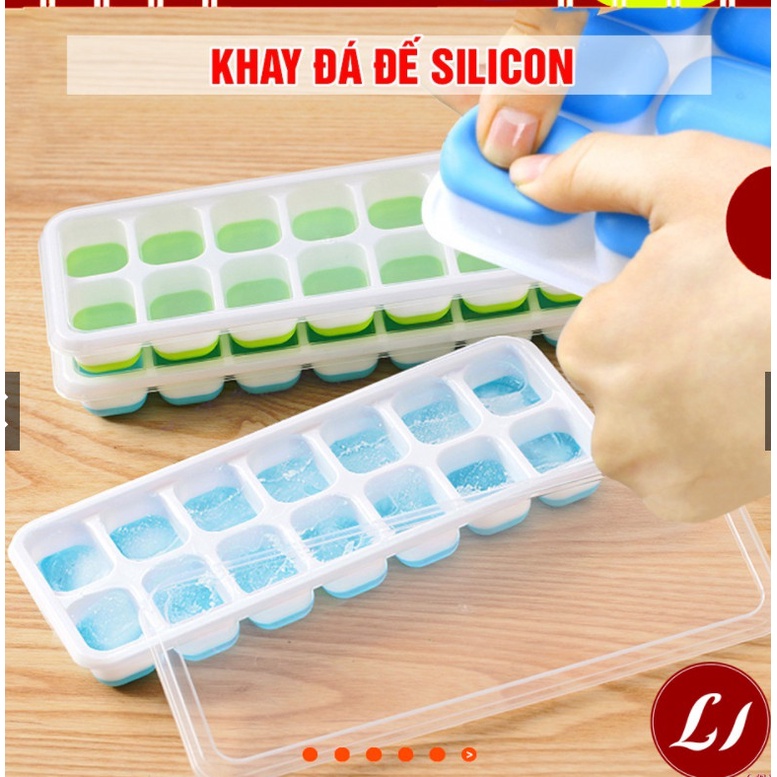 Khay Đá Silicon Có Nắp Đậy 14 Viên, Khay Đựng Đá Tủ Lạnh, Làm Đá Thạch Kem Bảo Quản Chống Mùi Tuyệt Đối