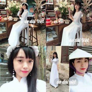 ÁO DÀI LỤA TRẮNG HỌC SINH MAY SẴN (hình thật)