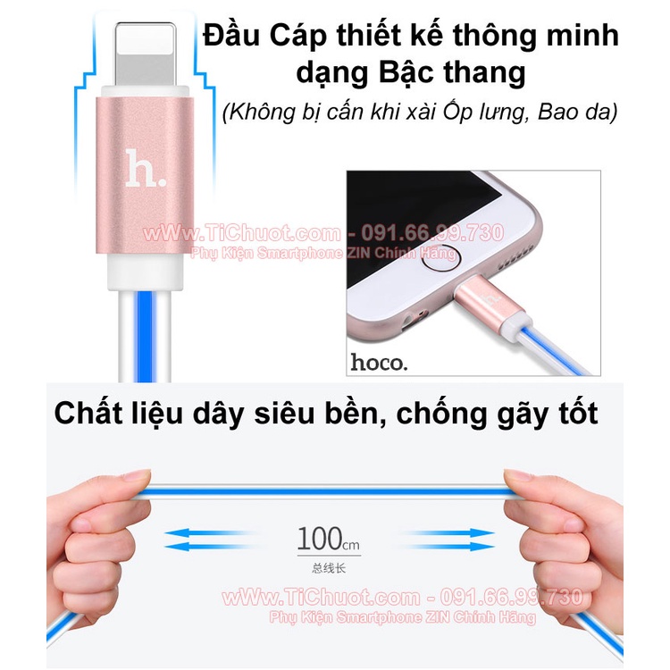 Cáp Light.ning HO.CO U2 Đầu Nhôm Có LED Chạy Trong Dây Chống Gãy