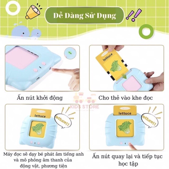 [510 từ vựng] Máy đọc thẻ từ vựng Tiếng Anh tiếng Việt flashcard 255 thẻ 510 từ vựng tặng kèm dây sạc pin - Smart Baby