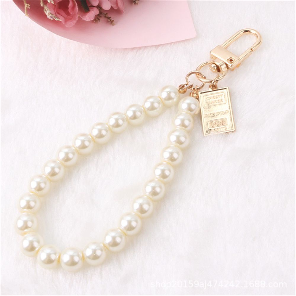 Móc khóa hình đồng xu phối chuỗi ngọc trai dễ thương phong cách cổ điển thời trang cho nữ