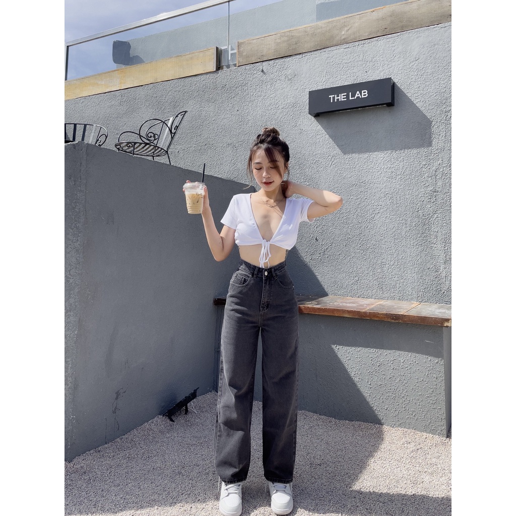 Quần Jean Ống Rộng Kpboutique Màu Xám Đen Chất Jean Mềm Mịn Dễ Mặc Phù Hợp Đi Làm Đi Học Rất Đẹp | BigBuy360 - bigbuy360.vn