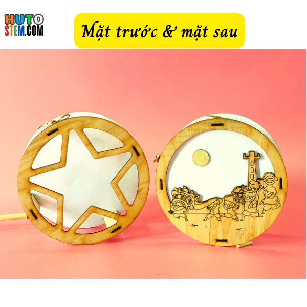 Đèn Lồng Trung Thu Bằng Gỗ, DIY, Tự Trang Trí Đầy Màu Sắc Dành Cho Bé, Tặng Kèm Màu, Cọ