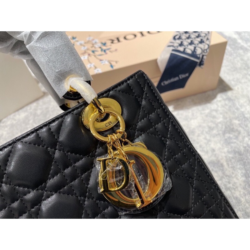 Túi xách Diỏr lady 5 ô sz 24 da bò hàng order xưởng