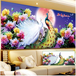 Tranh đính đá chim công phú quí bình an 120x60cm