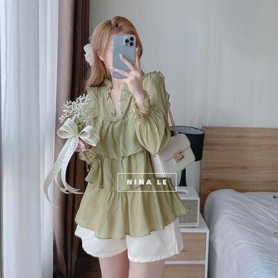 Áo đũi cổ bèo tầng xinh