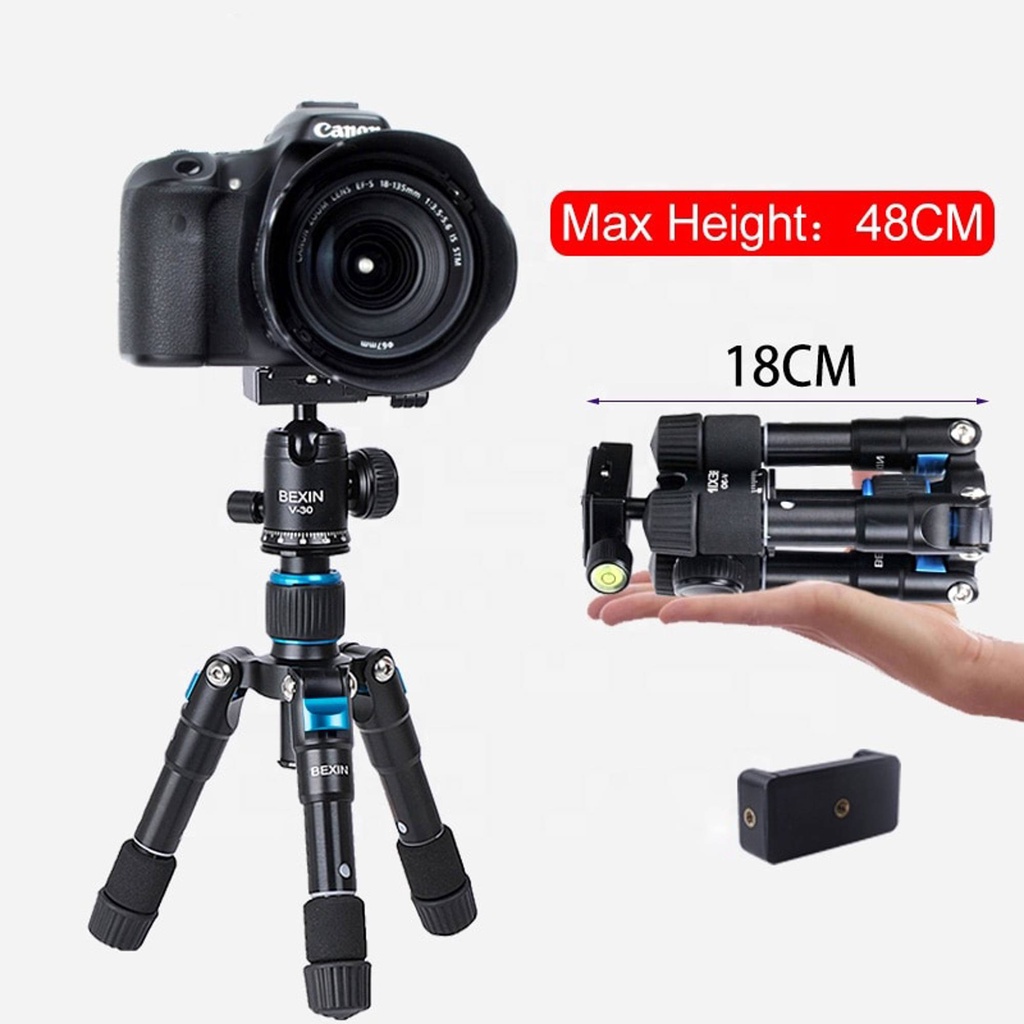 Chân máy ảnh Tripod lùn Bexin V30 tripod để bàn, du lịch cơ động nhỏ gọn