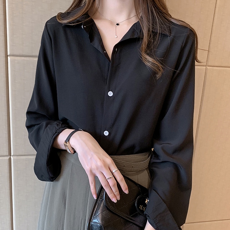Áo Sơ Mi Tay Dài Dáng Rộng Màu Trơn Thiết Kế Mới Thời Trang Theo Phong Cách Hàn Quốc