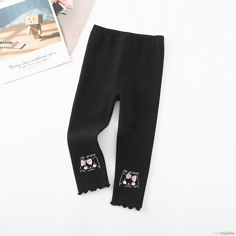 Quần Legging Cotton Lưng Thun In Hình Mèo Đáng Yêu Cho Bé Gái