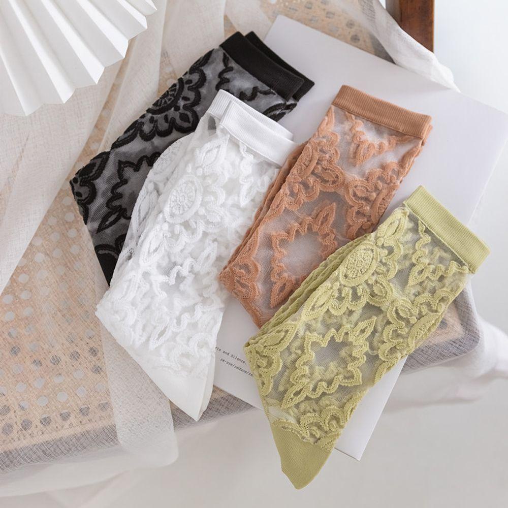 AROMA Vớ Hoa Mỏng Trong Suốt Phong Cách Đường Phố Hàn Quốc