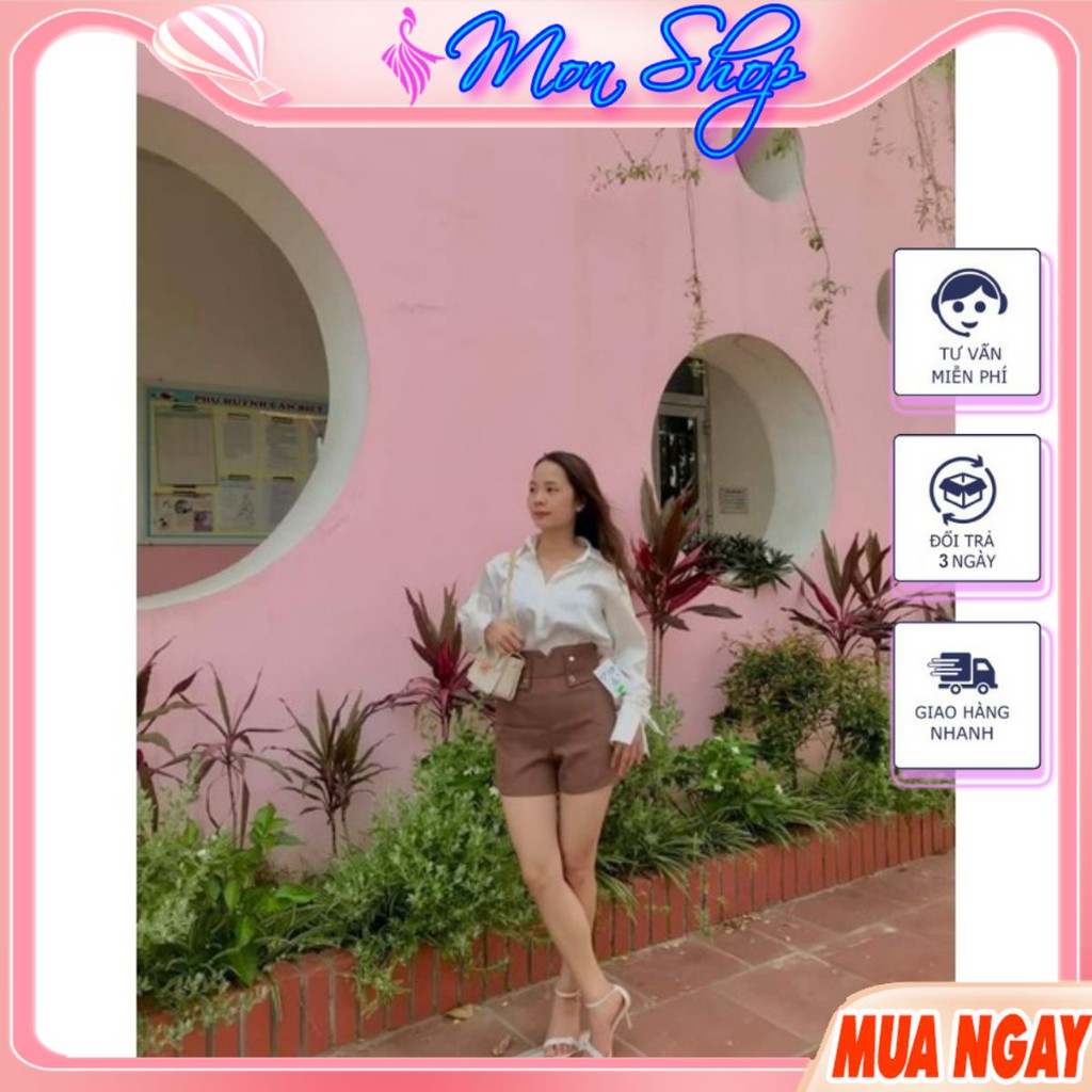 Quần sooc cạp cao 4 khuy dáng đẹp Hàn Quốc chất tuyết mưa dày dặn đứng dáng Sơ vin mặc cực hack dáng
