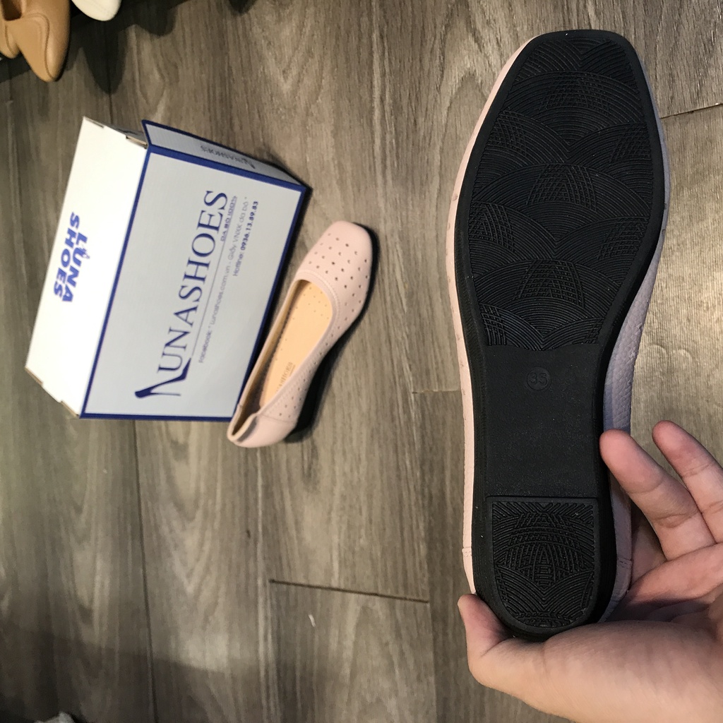 Giày đế xuồng nữ da bò mềm êm chân 4p Màu Đen Lunashoes (24812) dễ phối đồ êm chân hàng vnxk giầy trung niên nữ cho mẹ