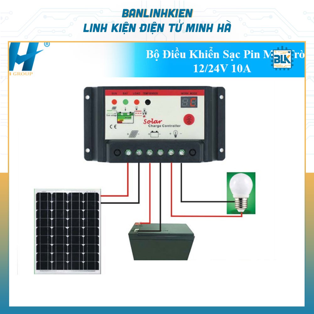 Bộ Điều Khiển Sạc Pin Mặt Trời 12/24V 10A