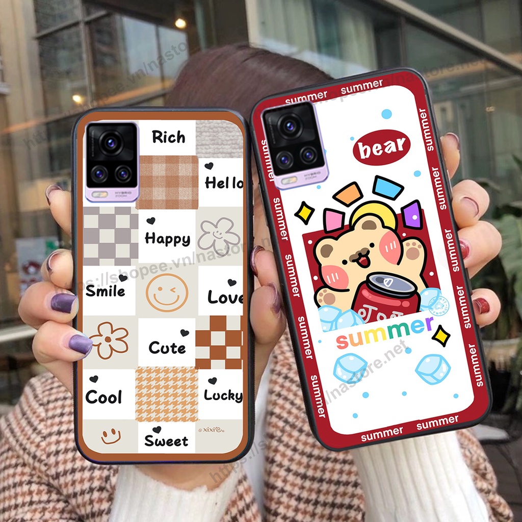Ốp lưng Vivo V20 trái tim hình gấu cute cá tính, giá rẻ, cực bền