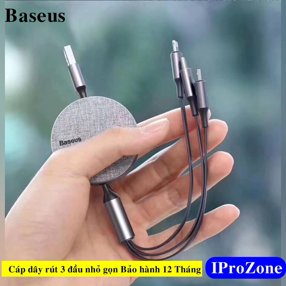 Cáp sạc dây rút Baseus Fabric 3-in-1 Flexible Cable tích hợp 3 đầu Type C/Micro USB/3.5A 1.2m