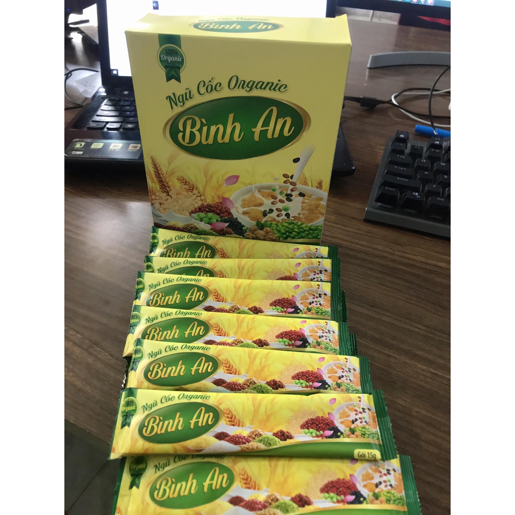 Bột Ngũ cốc Organic dinh dưỡng Bình An - Giúp tăng/ giảm cân, lợi sữa thơm ngon, bổ dưỡng (Hộp 15 gói x 15g)