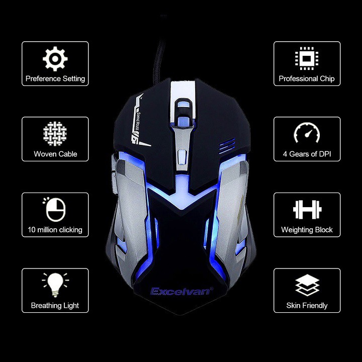 Khuyến mãi chuột gaming Excelvan K1023 Led đổi màu + Tặng 1 lót chuột - Chuột chơi game - Gaming mouse