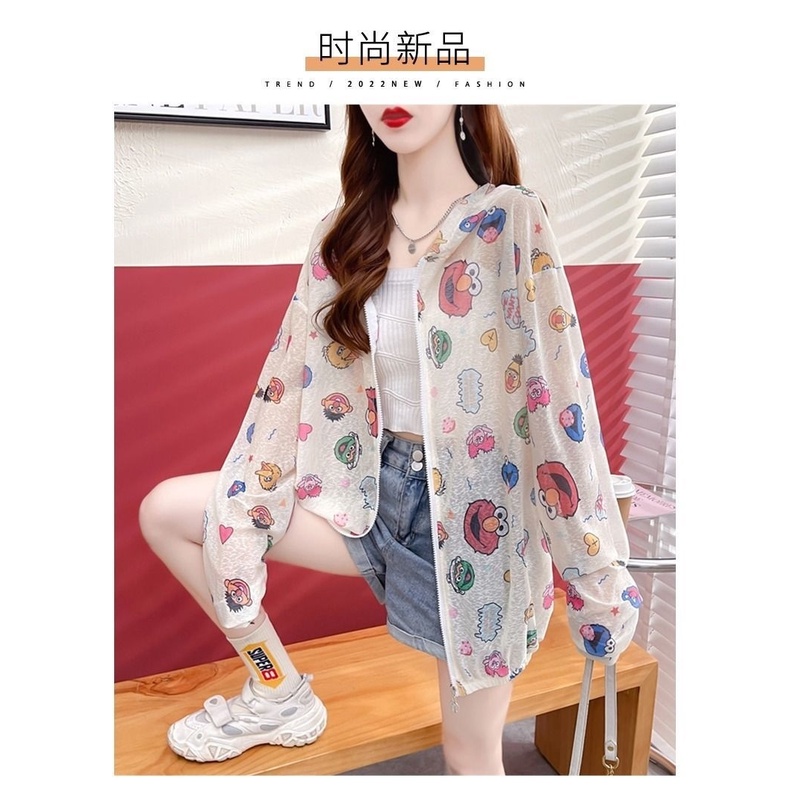 Áo Chống Nắng Bằng Lụa Lạnh Nhẹ Thoáng Khí In Họa Tiết Hoạt Hình Phong Cách Phương Tây Thời Trang Cho Nữ