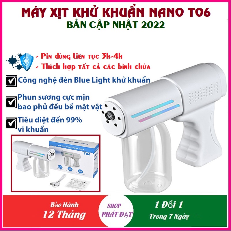 Súng xịt khử khuẩn Nano T06 phiên bản nâng cấp dùng liên tục trên 3h, tặng thêm vòi nối dài, phun sương cực mịn tiết kệm