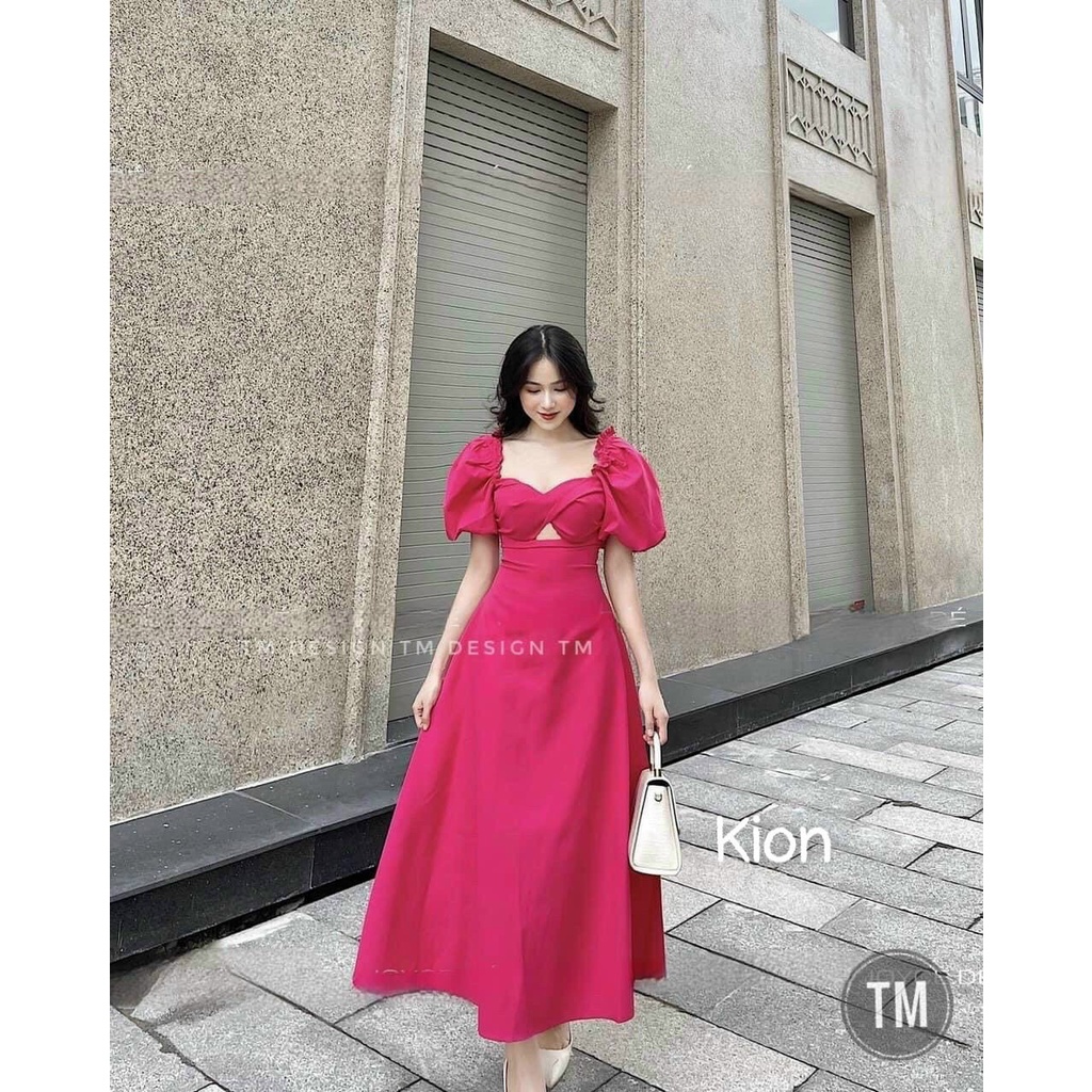 [8.8 Sales Freeship] Đầm công chúa đầm tay phồng cổ vuông hở xoắn ngực siêu xinh