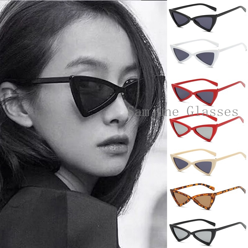 Kính Râm Tráng Gương Gọng Tam Giác Màu Đỏ Phong Cách Cổ Điển Cho Nữ