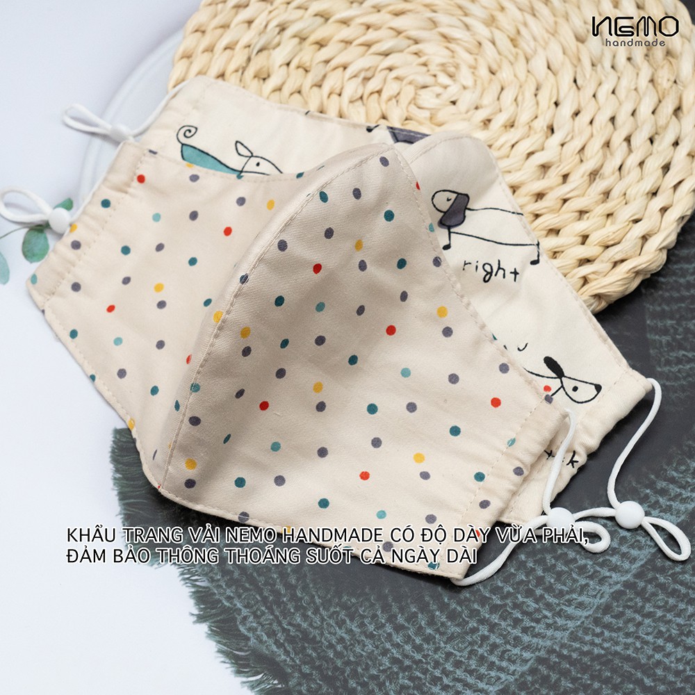 Khẩu Trang Vải 3 Lớp Chống Nắng, Khói Bụi, Lọc Khuẩn, Đủ Size  - Nemo Handmade KTGM